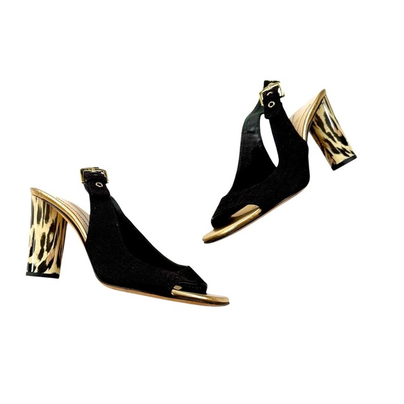 kate spade Italian Slingback Fabric Open Toe Sandal Shoe Leopard Heel Size 6 - Picture 11 of 12